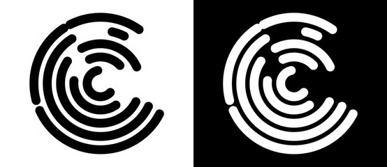 Poster - Letter C icon or logo, fingerprint concept. Black shape on a white background and the same white shape on the black side.