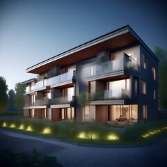 Wall Mural - Modern eco-friendly multifamily homes with photovoltaic cells.