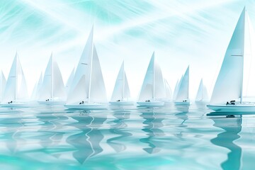 Sticker - turquoise water with abstract white sailboats