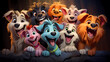 A group of cartoon animals with different expressions on them; all of which are smiling and laughing
