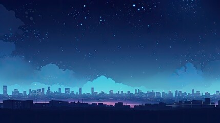 Wall Mural -  a view of a city at night with the stars in the sky and the moon in the sky above it.  generative ai