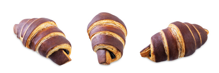 Wall Mural - Croissants with chocolate crust and chocolate filling on a white isolated background