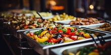 Vibrant Buffet Spread: Catering Delights In Restaurant Setting. Generative Ai