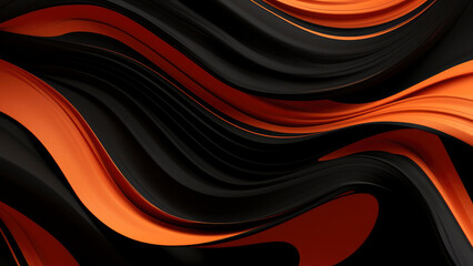 Wall Mural - Modern fluid in layers, abstract orange black design as waves and curves pattern background texture