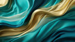 Colored soft silk or satin laying in waves and curves in 3d, turquoise, white, gold, luxury smooth elegant textile background texture