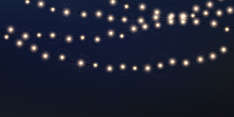 Wall Mural - christmas lights on dark background. holiday decoration for banner and poster. glowing garland