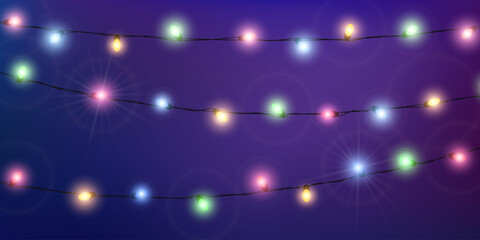 Wall Mural - color christmas lights. string with glowing light bulbs