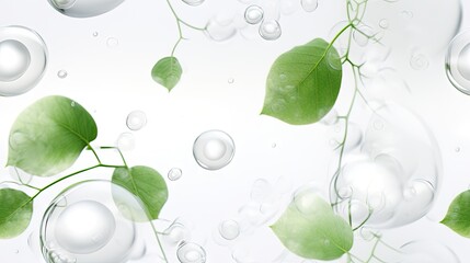 Sticker -  a close up of a plant with leaves and bubbles of water on a white background with a drop of water on the left side of the image.  generative ai