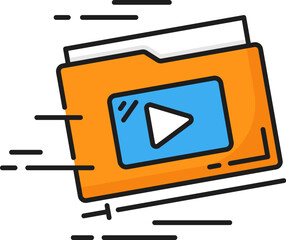 Poster - Fast content delivery. CDN. Content delivery network icon, web media file administration and publishing system symbol, website CDN technology thin line vector sign or icon with media file folder