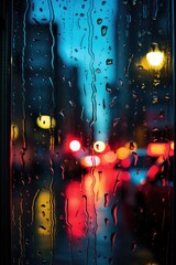 Wall Mural - Raindrops on a glass, in the style of street scenes with vibrant colors