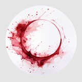 Fototapeta  - Wine stain red watercolor glass mark ring circle isolated drink background drop white alcohol. Red stain stamp spot paper wine splash cup texture splatter spill water round art winery blot trace.