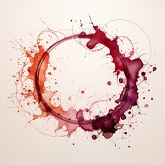 Wall Mural - Wine stain red watercolor glass mark ring circle isolated drink background drop white alcohol. Red stain stamp spot paper wine splash cup texture splatter spill water round art winery blot trace.