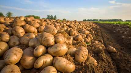 Wall Mural - Harvested potatoes on the field.