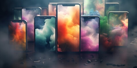 Variatons of vivid colored wallpaper art smartphone screen background images. 