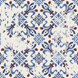 Fototapeta Kuchnia - Seamless Azulejo tile with an effect of attrition. Portuguese and Spain decor. Ceramic tile. Seamless Victorian pattern. Vector hand drawn illustration, typical portuguese and spanish tile