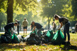 volunteers picking up litter in park