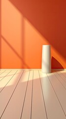 Wall Mural - Vertical blank warm lighting background. White and Wooden surface. Light and Shadow wallpaper. Background with shadow. Generative AI