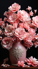 Wall Mural - Bouquet of pink peonies, dark background. Floral flower illustration. Generative AI