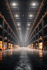 Poster - A large warehouse filled with lots of wooden pallets. This image can be used to represent storage, logistics, or the transportation industry.