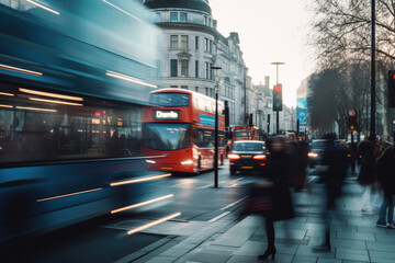 Poster - A blurry picture of a busy city street. Perfect for capturing the hustle and bustle of urban life. Suitable for use in marketing materials, blog posts, and social media content
