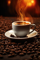 Poster - A cup of coffee with steam rising out of it. Perfect for coffee lovers or cafe scenes