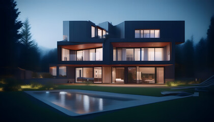 Wall Mural - Evening view of the beautiful houses of modern architecture