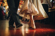 © ADDICTIVE STOCK - AI Generated Image of low section of the waltz dancing anonymous peoples at the ball in a Christmas decorated restaurant