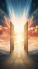 Wall Mural - open door to heaven or paradise, new life or changes and opportunity concept, doorway to freedom