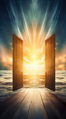 Sticker - open door to heaven or paradise, new life or changes and opportunity concept, doorway to freedom