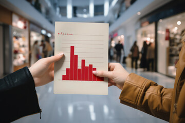 Poster - a hand holds a graph featuring a percentage, signifying special offers within shopping department st