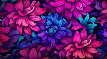 Colorful Purple, Pink And Blue Flowers Background, Floral Blossom Pattern