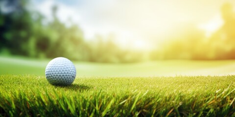 Wall Mural - Panoramic view of a golf club with a  ball in grass