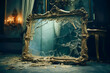 Broken antique mirror. terror