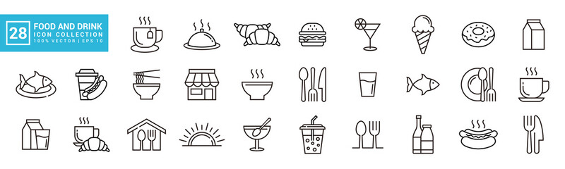 Food and drink icon collection, breakfast, delicious, nutritious, editable and resizable vector icons EPS 10.