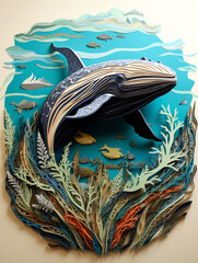 Wall Mural - Cut Paper Art of a Whale