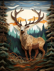 Wall Mural - Cut Paper Art of an Elk