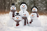 Fototapeta Tęcza - Mirthful snowmen christmas holidays