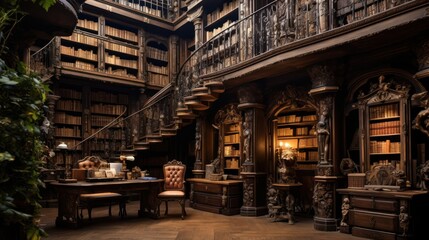 Wall Mural - Huge antique library made of solid wood