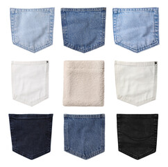 many different pockets isolated on white, collection