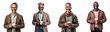 © 361 Portrait Studio - Set of Portrait of a middle aged man happy smiling and standing holding a coffee cup, isolated on white background, png