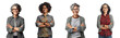 © 361 Portrait Studio - Set of Portrait of a middle aged business woman happy smiling and standing posing arms crossed, isolated on white background, png