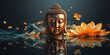 the glowing 3d buddha and flower with gold style on abstract background