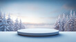 © Rangga Bimantara - round product podium display with snowy and winter background. copy space for product display and mockup