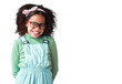 Portrait, smile and girl with glasses, kid and cute outfit isolated against a transparent background. Face, happy female child and African model with happiness, student and clear eyesight with png