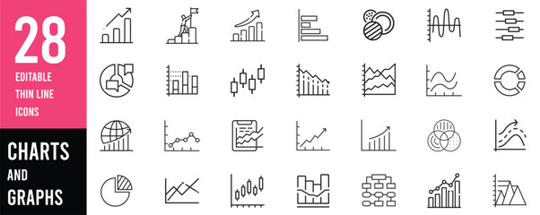 Leinwandbilder - Simple Set of Graph Related Vector Line Icons. Contains such Icons as Pie Chart, Graphic, Statistics, Column Chart and more.