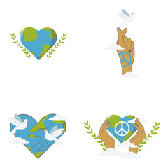  Hand Drawn World Peace Day. Flat Concept. Isolated Vector Set. 
