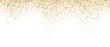 Golden glitter background. Sparkling small confetti wallpaper. Splashed gold dots texture. Border frame design element for posters, flyer, invitation, Christmas, New year, birthday decoration. Vector