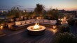 A rooftop garden featuring a sunken fire pit ideal for cool evenings with friends