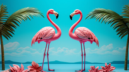 Canvas Print - flamingos in the water HD 8K wallpaper Stock Photographic Image 