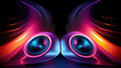 Audio DJ speakers with dynamic sonic colorful neon glows